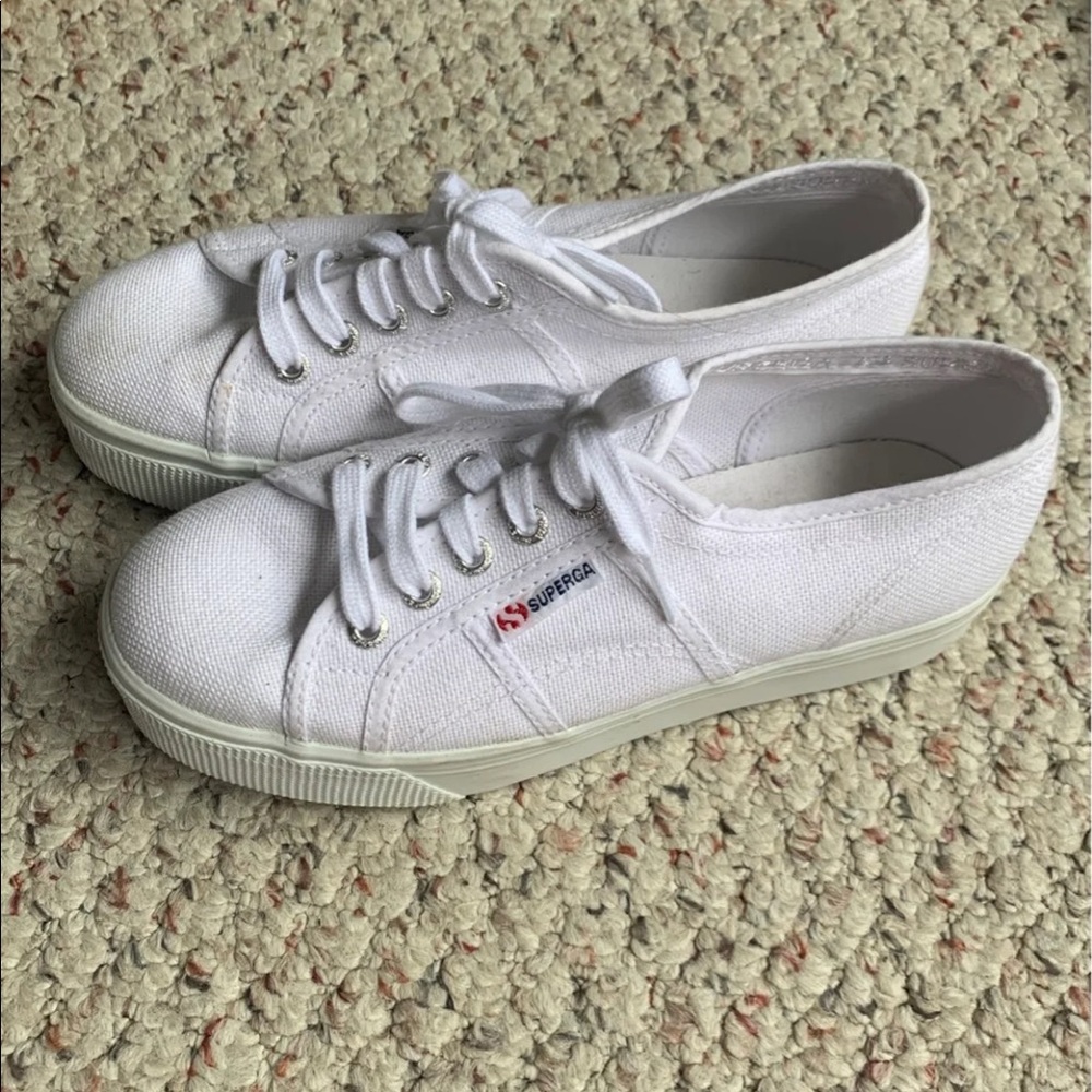 Superga White Platform Canvas Sneakers
